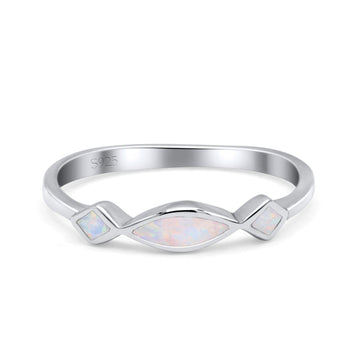 Marquise Vintage Style Petite Dainty Fashion Thumb Ring Lab White Opal Solid 925 Sterling Silver